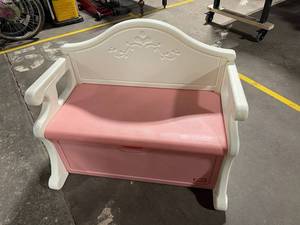 Vintage 1990s Little Tikes pink plastic toy box and bench