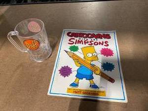 Cartooning with The Simpsons Book by Matt Groening - Duff Beer Glass (Lot of 2)