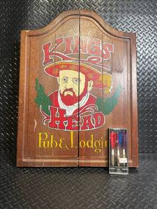 Kings Head Pub Dartboard Cabinet with Darts & Chalkboards - Vintage