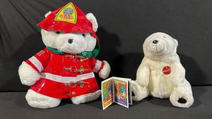 Santabear Fire Safety Bear & Coca-Cola Polar Bear Plush Set with Safety Tips Booklet