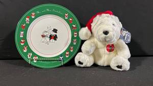 Coca-Cola Polar Bear Plush & Mr. And Mrs. Santabear Christmas Plate - Wedding (Lot of 2)