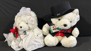 Wedding Teddy Bear Duo - Bride & Groom Plush Bears in Formal Attire (Top Hat 2000)