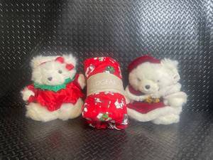 Field Gear Down Throw & Assorted Holiday Teddy Bears (Lot of 4)