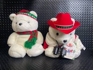 Santa Bear Plush Toys (Lot of 2) Christmas Hats, Scarves & Binoculars