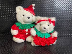 Festive Plush Teddy Bears in Christmas Outfits with Holly Accents