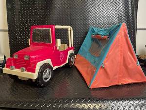 Our Generation Pink Ride-On Jeep & Teal-Orange Play Tent (Lot of 2)