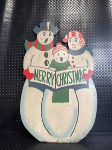 Vintage Snow Family Cutout Sign - Merry Christmas Banner, 28 Inches Tall