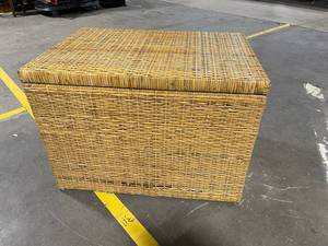 Vintage Rattan Wicker Storage Trunk with Lift-Top Lid and Wood Interior