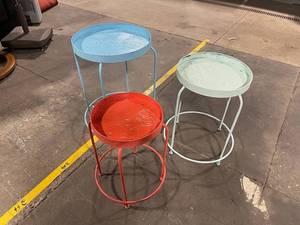 Three Vintage Metal Round Nesting Tables - Turquoise Blue, Mint Green & salmon