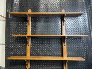 Oak Two-Tier Wall Shelf with Carved Brackets - Approx 40 in Long