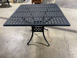 Outdoor Wrought-Iron Lattice Table With Umbrella Hole -