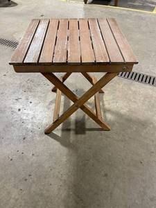 Weathered Wooden Slatted Folding Table - Compact 9-Slat Top