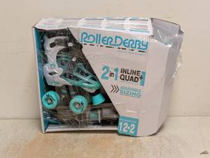 NEW ROLLER DERBY 2 IN 1 IN-LINE QUAD INTERCHANGEABLE YOUTH SKATES GIRLS SIZE 12-2
