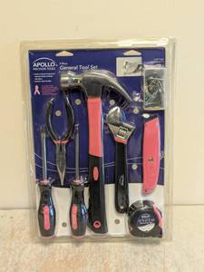 NEW APOLLO PRECISION TOOLS 8-PIECE GENERAL TOOL SET PINK BREAST CANCER AWARENESS