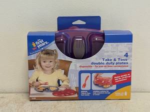 NEW MY FIRST YEARS TAKE & TOSS DOUBLE DUTY PLATES REDPURPLE