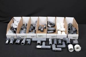 Assorted PVC Pipe Fittings - Elbows, Tees, Couplings & Adapters 12 to 2 in
