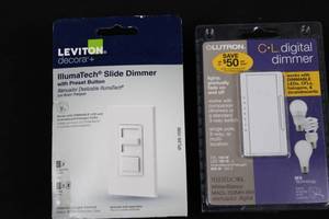 Leviton IllumaTech Slide Dimmer with Preset Button & Lutron C-L Digital Dimmer (Lot of 2)