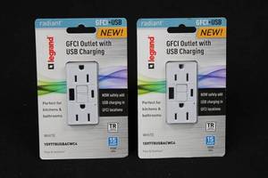 NEW Legrand 1597TRUSBACWC4 GFCI Outlet with USB Charging - 15A 125VAC (Lot of 2)