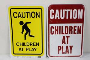 Hillman & Hy-Ko Caution Signs - Children At Play (Lot of 2)