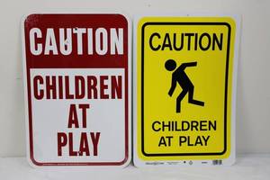 Hillman & Hy-Ko Caution Children At Play Signs (Lot of 2)