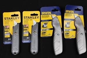 Stanley Classic 199 Fixed Blade Knife & IRWIN Standard Retractable Knives (Lot of 4)