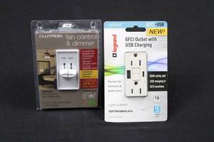 Lutron Fan Control & Dimmer - Legrand GFCI Outlet with USB Charging (Lot of 2)