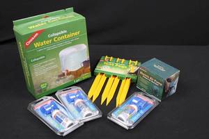 Coghlans Collapsible Water Container 5 Gal - SeaSense Air Horn - Tent Pegs (Lot of 4)