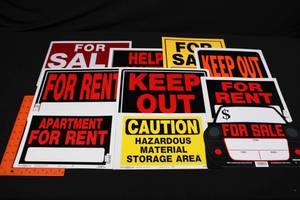 Assorted Safety Signage Lot - for Sale, for Rent, Keep Out, Caution Signs