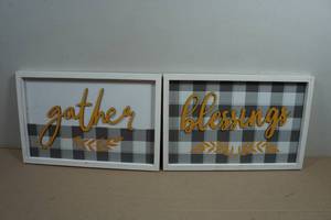 2 Decorative Framed Wall Art - Gather & Blessings - 16x10.5