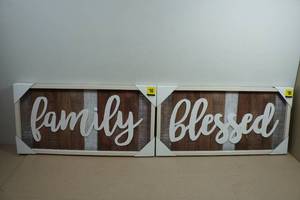2 Decorative Framed Wall Art - Family & Blessed - 24.5x12
