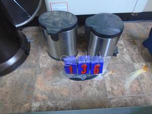 2 small trash cans. As shown. CASH ON SITE ONLY. PICKUP IS MONDAY MAY 4TH FROM 11 AM TO 4 PM. REGARDLESS WHAT THE SCHEDULE STATES.