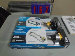 Qty of 2 lawn sprinklers. As shown. CASH ON SITE ONLY. PICKUP IS MONDAY MAY 4TH FROM 11 AM TO 4 PM. REGARDLESS WHAT THE SCHEDULE STATES.