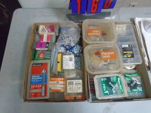 Flat of misc hardware. As shown.CASH ON SITE ONLY. PICKUP IS MONDAY MAY 4TH FROM 11 AM TO 4 PM. REGARDLESS WHAT THE SCHEDULE STATES.