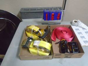 2 flats of straps & ratchet. As shown. CASH ON SITE ONLY. PICKUP IS MONDAY MAY 4TH FROM 11 AM TO 4 PM. REGARDLESS WHAT THE SCHEDULE STATES.