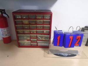 30 drawer organizer. As shown. CASH ON SITE ONLY. PICKUP IS MONDAY MAY 4TH FROM 11 AM TO 4 PM. REGARDLESS WHAT THE SCHEDULE STATES.