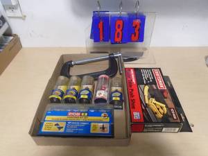 Router bits & Craftsman push handle for table saw. As shown. CASH ON SITE ONLY. PICKUP IS MONDAY MAY 4TH FROM 11 AM TO 4 PM. REGARDLESS WHAT THE SCHEDULE STATES.