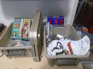 2 bins with misc hinges & hardware. As shown. CASH ON SITE ONLY. PICKUP IS MONDAY MAY 4TH FROM 11 AM TO 4 PM. REGARDLESS WHAT THE SCHEDULE STATES.