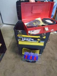Stanley tool box with contents. As shown. CASH ON SITE ONLY. PICKUP IS MONDAY MAY 4TH FROM 11 AM TO 4 PM. REGARDLESS WHAT THE SCHEDULE STATES.