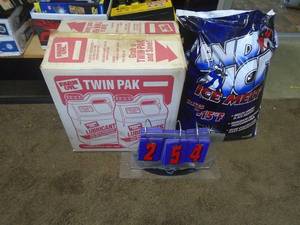 Ice melt & empty farm oil jugs. As shown. CASH ON SITE ONLY. PICKUP IS MONDAY MAY 4TH FROM 11 AM TO 4 PM. REGARDLESS WHAT THE SCHEDULE STATES.