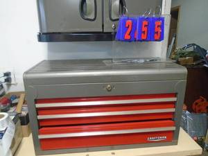 3 drawer Craftsman tool box. As shown. CASH ON SITE ONLY. PICKUP IS MONDAY MAY 4TH FROM 11 AM TO 4 PM. REGARDLESS WHAT THE SCHEDULE STATES.