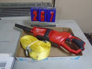 Milwaukee M12 vacuum & tow strap. As shown. CASH ON SITE ONLY. PICKUP IS MONDAY MAY 4TH FROM 11 AM TO 4 PM. REGARDLESS WHAT THE SCHEDULE STATES.