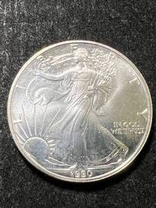 1990 AMERICAN SILVER EAGLE 1 TROY OZ .999 FINE SILVER
