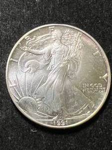 1991 AMERICAN SILVER EAGLE 1 TROY OZ .999 FINE SILVER