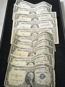 GROUP OF 10 US BLUE SEAL $1 SILVER CERTIFICATES