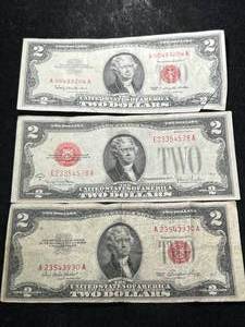 3 US RED SEAL $2 BILLS