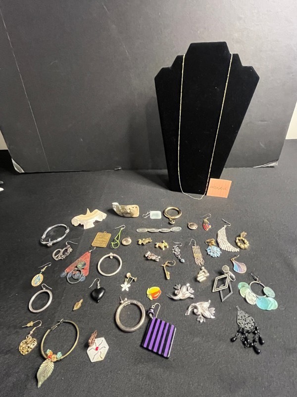 Amdouble Necklace and Large Lot of All-Single Earrings & More