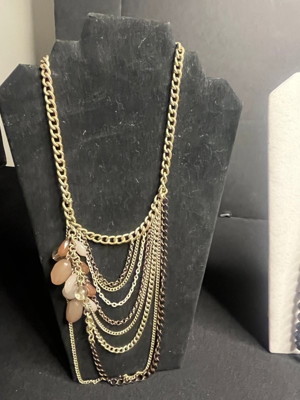 Gold-Tone Multi-Chain Necklace with Red Crystal Cluster Strawberry Pendant Pin & More
