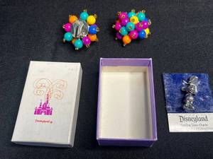 VTG Disneyland Sterling Silver Charm & Beaded Clip Earrings Mixed Lot