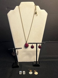 Jewelry Set - Fossil Necklace & 4 Pairs Earrings