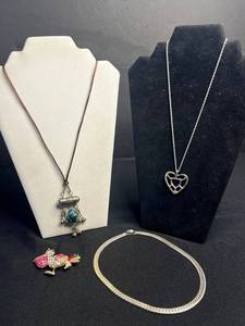 Costume Jewelry Mixed Lot - Napier Necklace, Heart Pendant Necklace, Bracelet & Bird Brooch